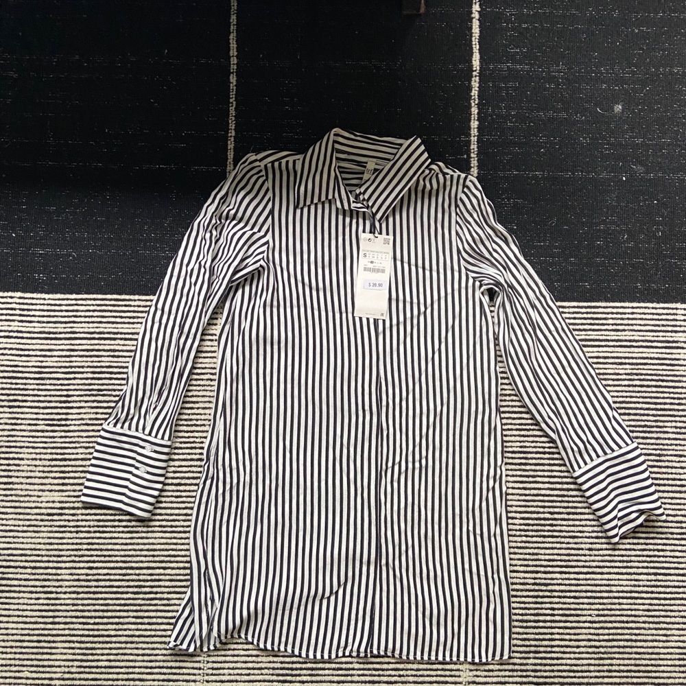 NWT Zara Black/White Striped Button Down